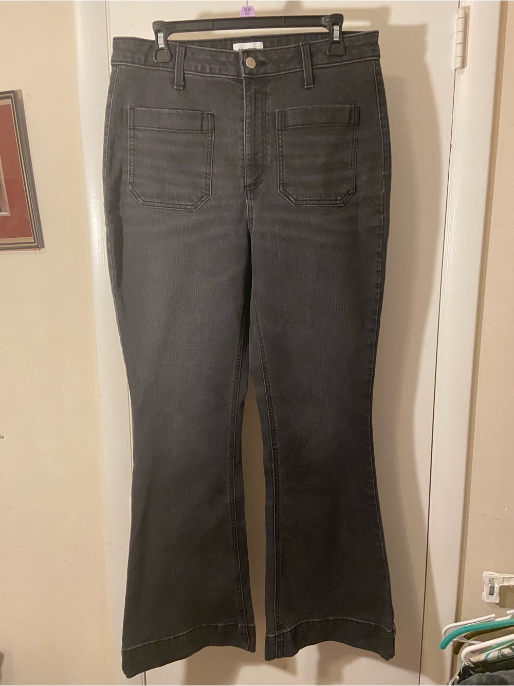 Sonoma Charcoal Gray Wide-Leg High-Rise Jeans with Front Patch Pockets